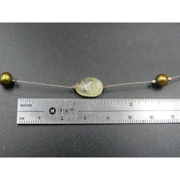 16" Sterling Silver Real Pearl And Quartz Stone Wire Necklace Vintage Minimalist - Picture 6 of 7